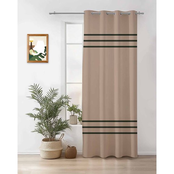 Retro Brown Thermal Insulated Blackout Curtains for Bedroom 24 Length Beckground Dark Green Stripes Room Darkening Curtain 1 Panel Grommet Window Curtain Drape for Living Room Nursery Room