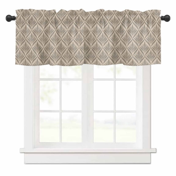 Retro Brown Valances for Windows Floral Modern Abstract Geometric Rod Pocket Curtain Valance Window Treatment Short Curtains for Kitchen Living Room, 60"x14"