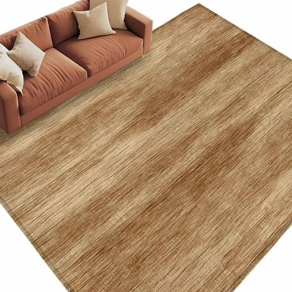Retro Brown Wood Grain Washable Area Rug 5 x 7 ft Rustic Board Texture Country Style, Soft Non Slip Rugs Stain Repellent Indoor Felt Carpet for Living Dining Room Bedroom Home Office