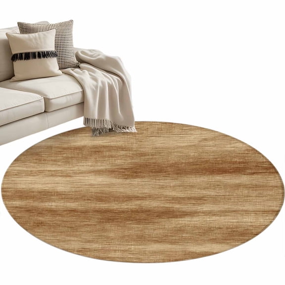 Retro Brown Wood Grain Washable Round Area Rug 4 ft, Rustic Board Texture Country Style, Soft Non Slip Rugs Stain Repellent Indoor Felt Carpet for Living Dining Room Bedroom Home Office