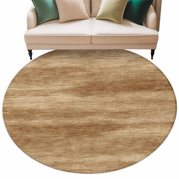 Retro Brown Wood Grain Washable Round Area Rug 5 ft, Rustic Board Texture Country Style, Soft Non Slip Rugs Stain Repellent Indoor Felt Carpet for Living Dining Room Bedroom Home Office