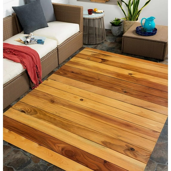 Retro Brown Wood Striped Indoor Outdoor Area Rug for Patio Deck Balcony Porch Vintage Non Slip Washable Carpet 3'x4' Art Deco Garden Camping Waterproof Rugs