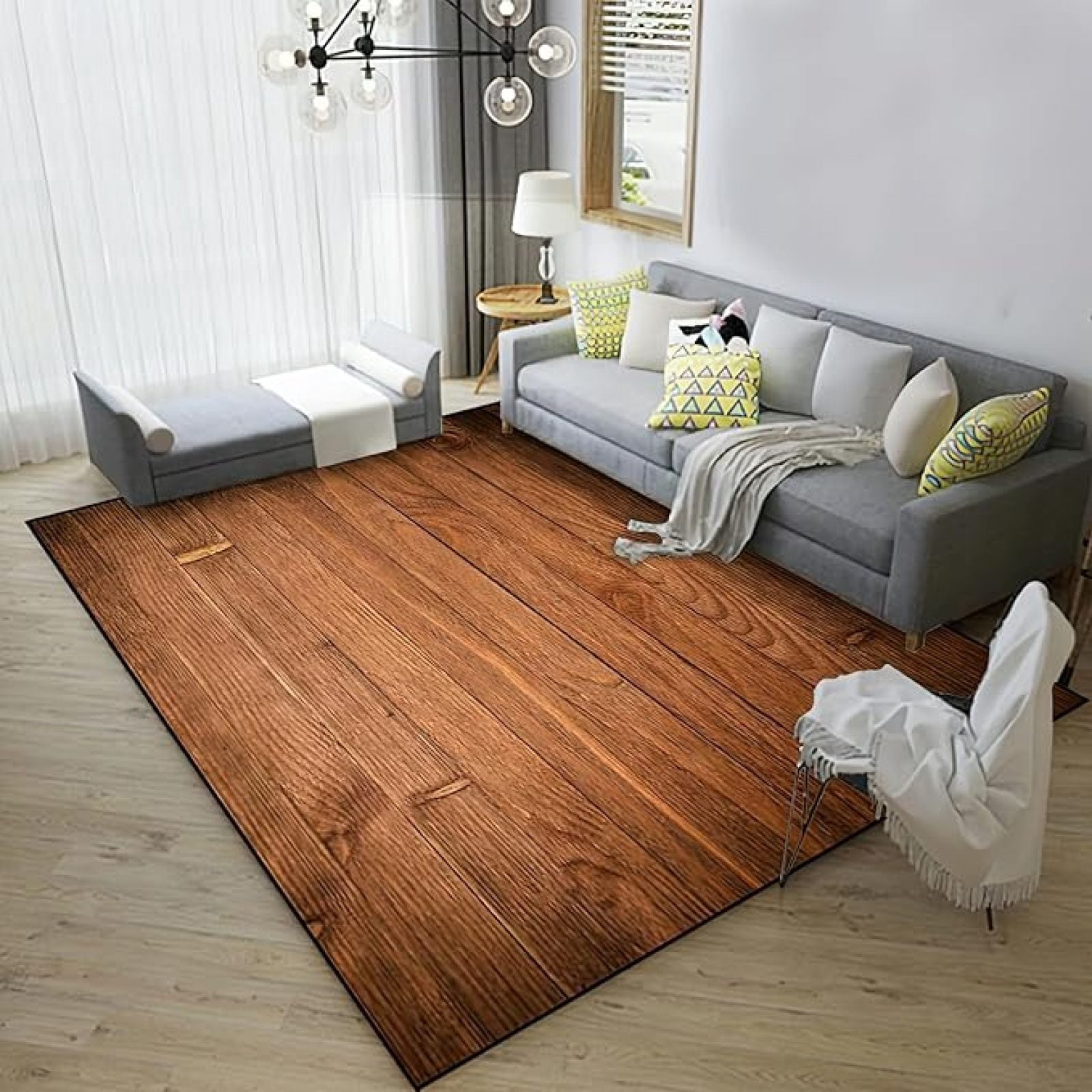 Retro Brown Wooden Board Area Rug, Rustic Wooden Plank Texture Indoor ...