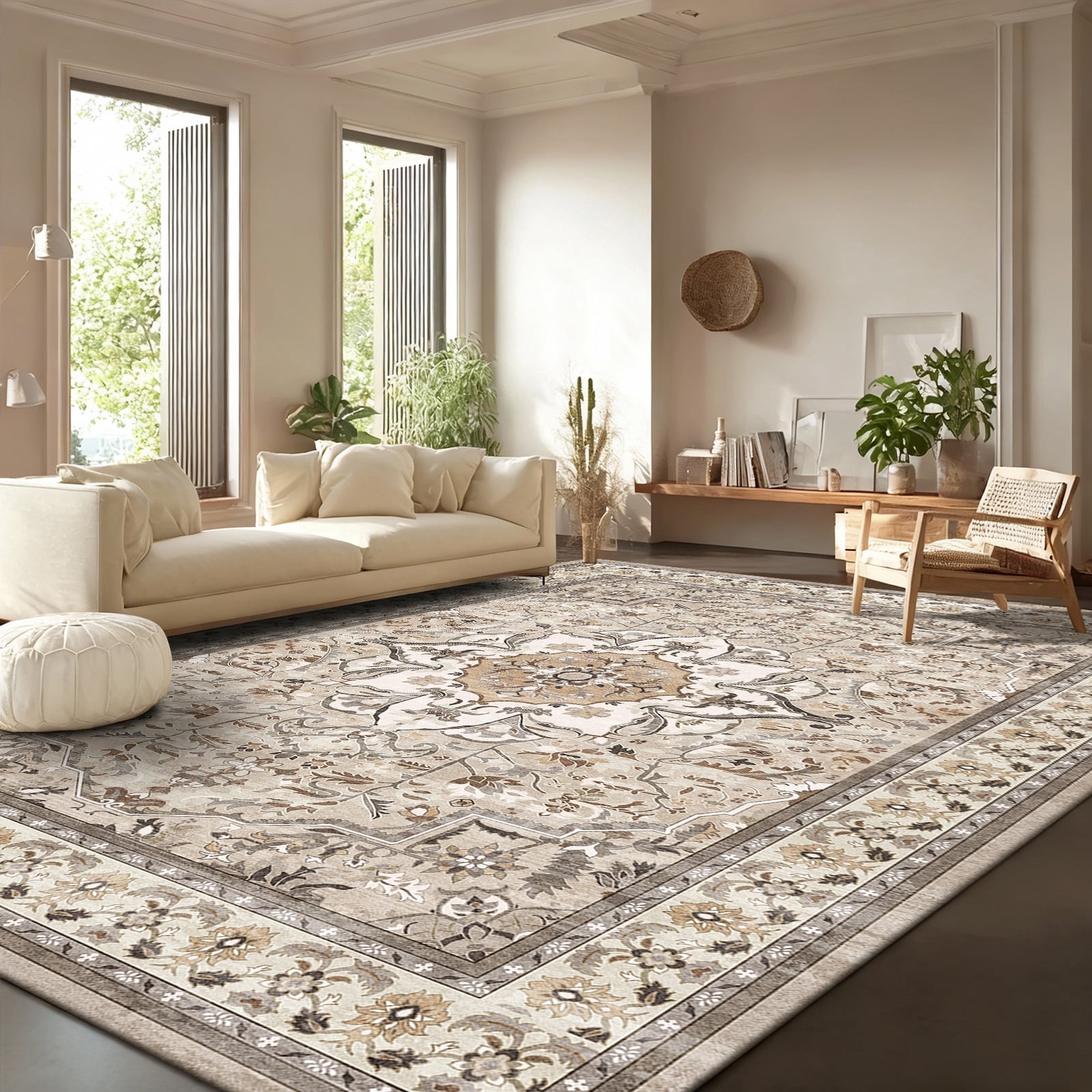 Pentantan 6'x9' Area Rugs for Living Room, Boho Vintage Soft Washable Rug with Non Slip Backing for Bedroom, Brown