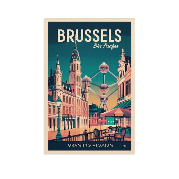 Retro Brussels City Poster Vintage Belgian City Tourism Art for Walls Print Poster