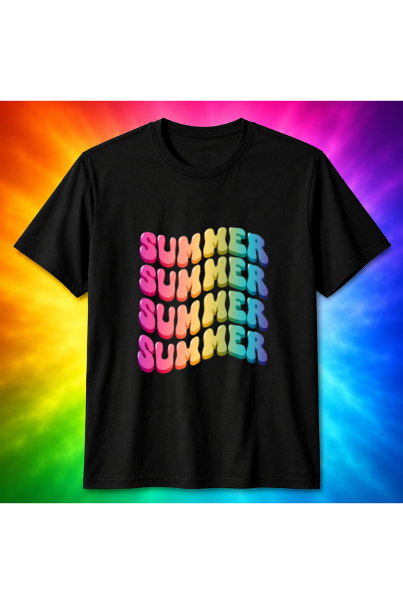 Retro Bubbly SUMMER Text Gradient T-Shirt, for men & women, S-5XL