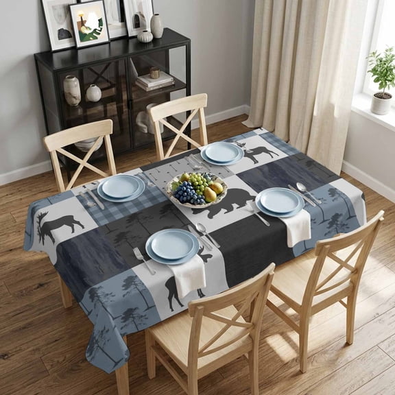 Retro Buffalo Check Rectangle Tablecloth 52x70 Inch Forest Bear Deer Waterproof Polyester Tablecloth for Dining Table, Washable Table Cover for Kitchen Dining Room Wedding Decoration,Stain Resistant