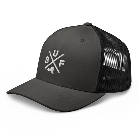 Retro Buffalo Trucker Hat Mesh BUF Cross Trucker Cap (Charcoal/ Black)
