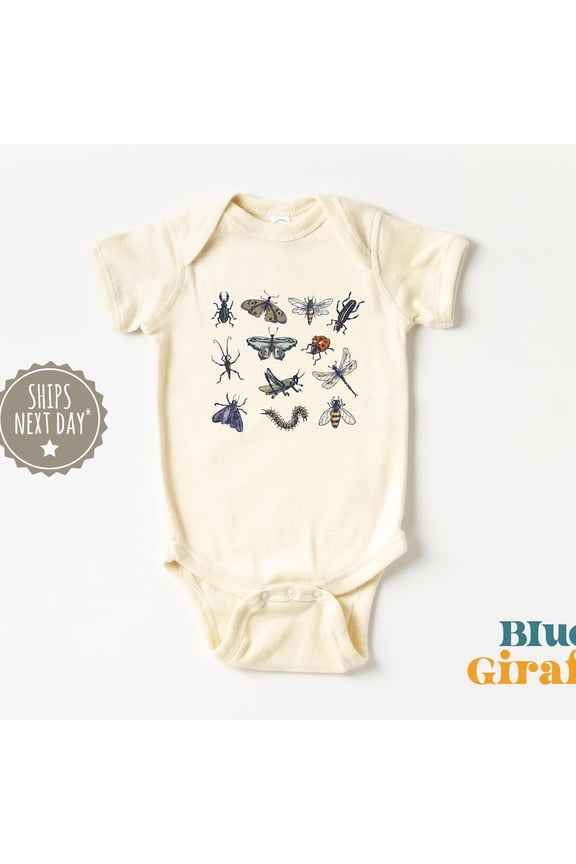 Retro Bugs Baby Onesie - Vintage Bug Baby Bodysuit - Science Baby Onesie - Cute Insect Kids Shirt Cute Baby Onesie, BABY BODYSUIT LAT 4424