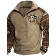 thumbnail image 1 of Retro Bull Head Half Zip Sweatshirt with Unique Design - Show your personality with this stylish retro style pullover,L,brown, 1 of 3