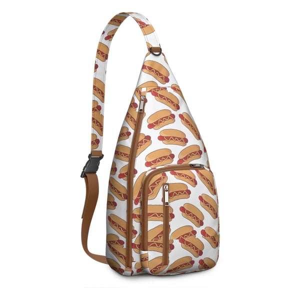 Retro Burger Sling Backpack – Cute Cheeseburger & Fries Food Print Crossbody Bag for Women & Teens – Funny Sandwich Pickle Design for Hiking, Travel, School & Summer Festivals