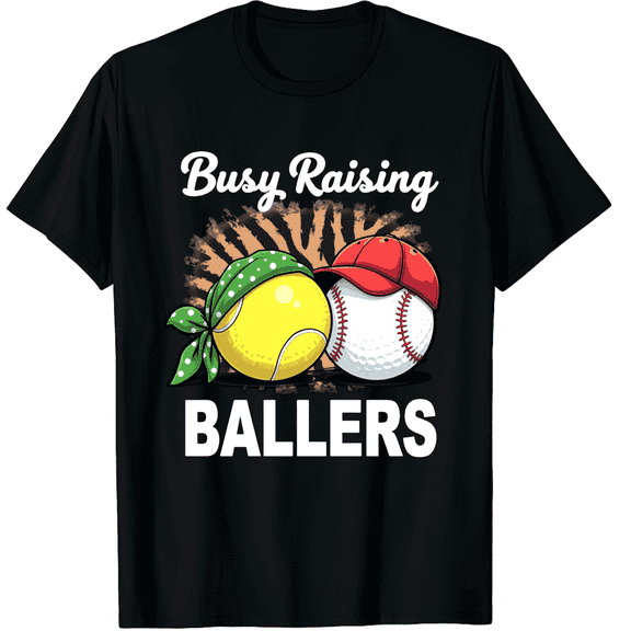 Retro Busy Raising Ballers T-Shirt Funny Softball Baseball Parent Graphic Tee Sporty Apparel for Men Women