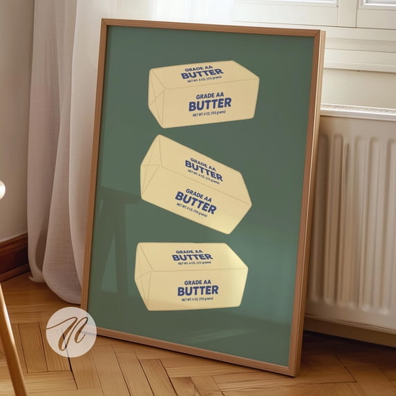 Retro Butter Sticks Wall Art Kitchen Food Decor, Unframed Canvas Size 8x12