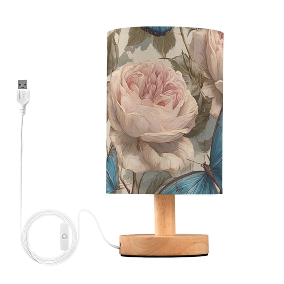 Retro Butterflies Roses Table Lamp with USB Port LED Warm Light Lamp Night Light Home Decor