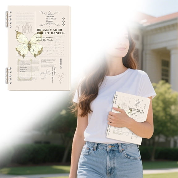 Retro Butterfly Aesthetic Journal Notebook For Women, Vintage Style Note Taking Diary For Office And Home, Light Yellow