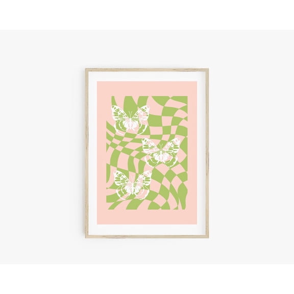 Retro Butterfly Art Y2K Poster Pink Green White Danish Pastel Girls Room Decor Unframed Paper Print