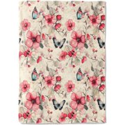 Retro Butterfly and Floral Fleece Blanket -in Vintage Flower Throw Blankets,Soft Cozy Lightweight, Ideal for Living Room Home Country Decor and Kids Women Girls Spring Gifts 30" x 40"