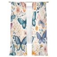 thumbnail image 1 of Retro Butterfly Sheer Curtains 2 Panels Set Watercolor Flower Leave Linen Texture Sheer Window Curtains Light Filtering Rod Pocket Voile Drapes for Bedroom Living Room 52"X84", 1 of 8