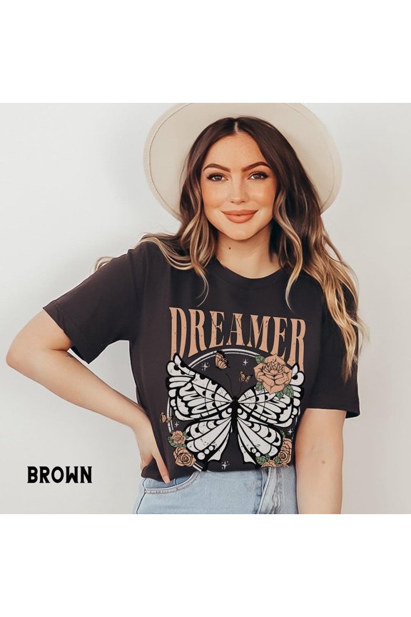 Retro Butterfly Tee, Dreamer Inspirational Positive Vibes Tboho Fall Tops, Butterfly Lover