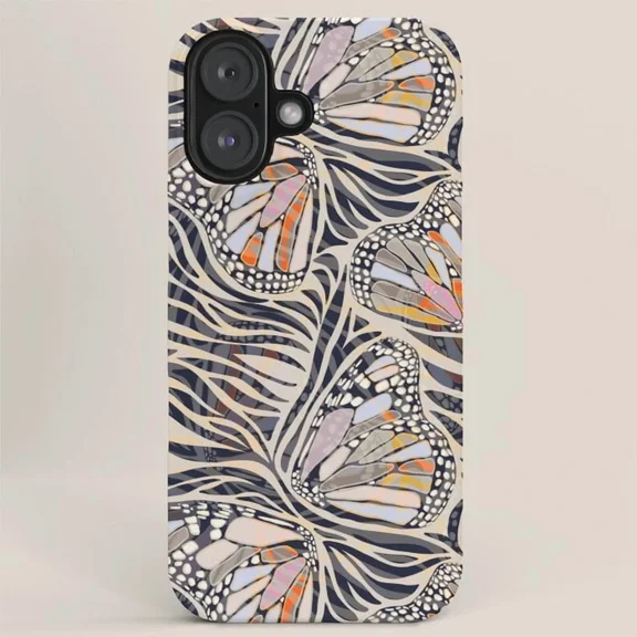 Retro Butterfly Zebra Print Protective Case for iPhone 11 12 13 14 15 16 17 Pro Max