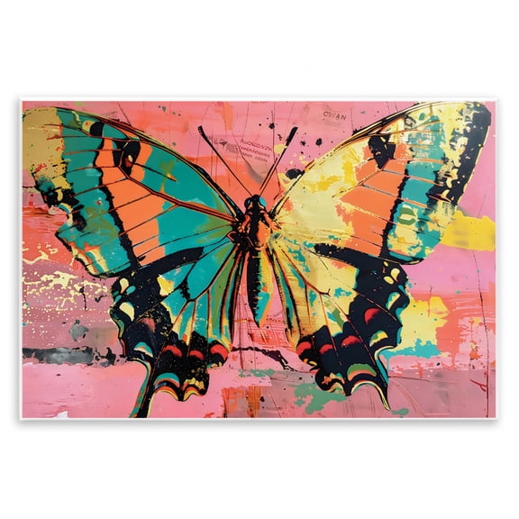 Stupell Industries Retro Butterfly over Abstract Pink Wall Plaque Art, design by LSR Design Studio