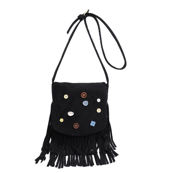 Retro Button Fringe Crossbody Bag for Women, Niche Ins-Style PU Shoulder Bag - Flap Closure Stylish Street Fashion Bag for Daily Matching (Yellow/Brown/Green/Black)