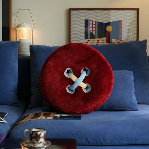 Retro Button Throw Pillow Round Decorative Plush Cushion 15.7In Ultra-Soft Stuffed Pillows for Sofa Couch Vanity Chair Bed