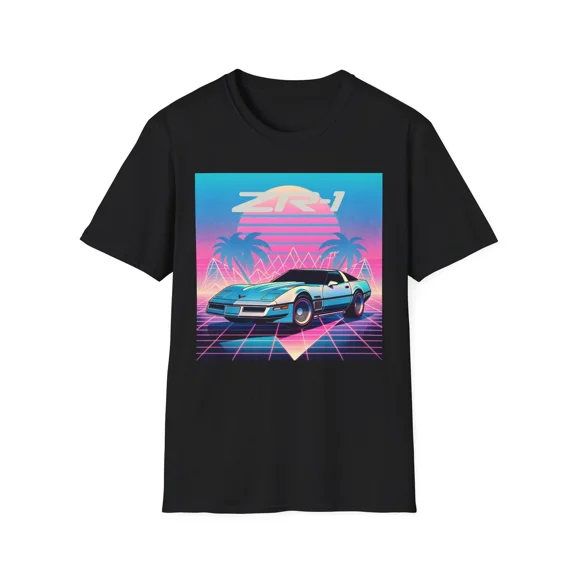 Retro C4 Corvette ZR-1 90s Vaporwave Neon Palm Tree Graphic T-Shirt