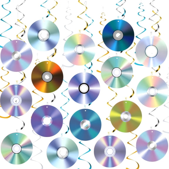 Retro CD Party Hanging Streamers 24PCS 12 Designs 90s Y2k Birthday Decor Supplies
