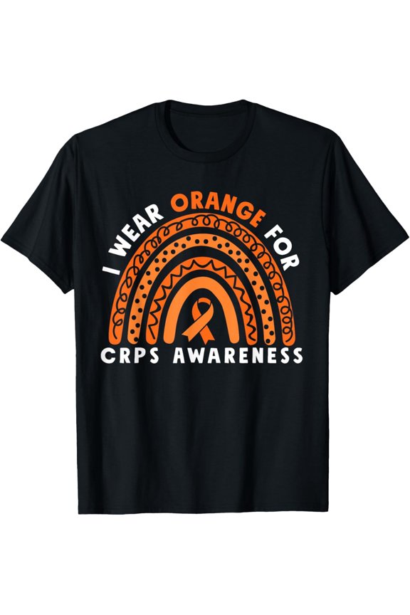 Retro CRPS Awareness Orange Ribbon Rainbow Graphic T-Shirt - Complex Regional Pain Syndrome Support Warrior Tee for Men and Women - Chronic Pain Fighter Apparel