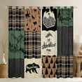 thumbnail image 1 of Retro Cabin Curtains, Rustic Adventure Bear Deer Curtains & Drapes Camping Hunting Wild Animal Blackout Curtains Brown Black Buffalo Plaid Patchwork Window Treatments Lodge Decor, 42"Wx84"L 2 Panels, 1 of 5