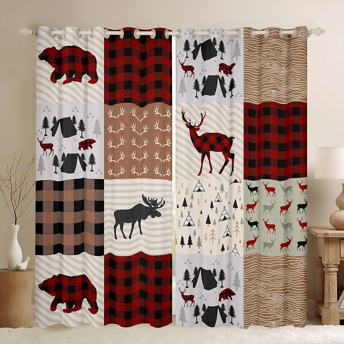 Retro Cabin Curtains & Drapes Rustic Lodge Patchwork Window Curtains