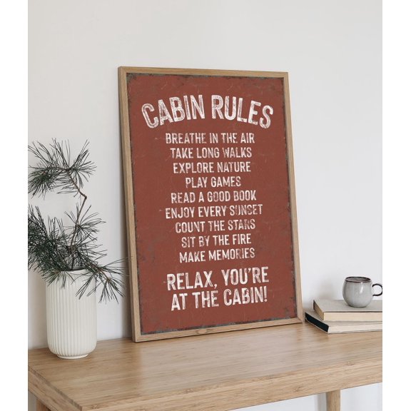 Retro Cabin Rules Clay Brown Rustic Winter Wall Decor, Unframed Paper Print