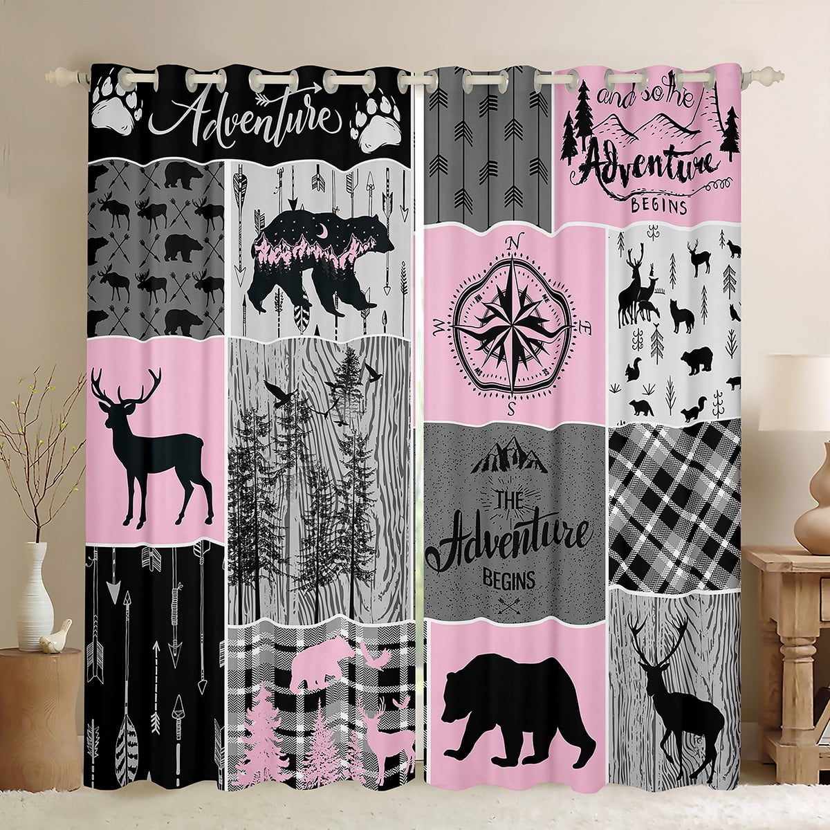 Rustic Bear Retreat Quilted Curtains NCU0NNT2881
