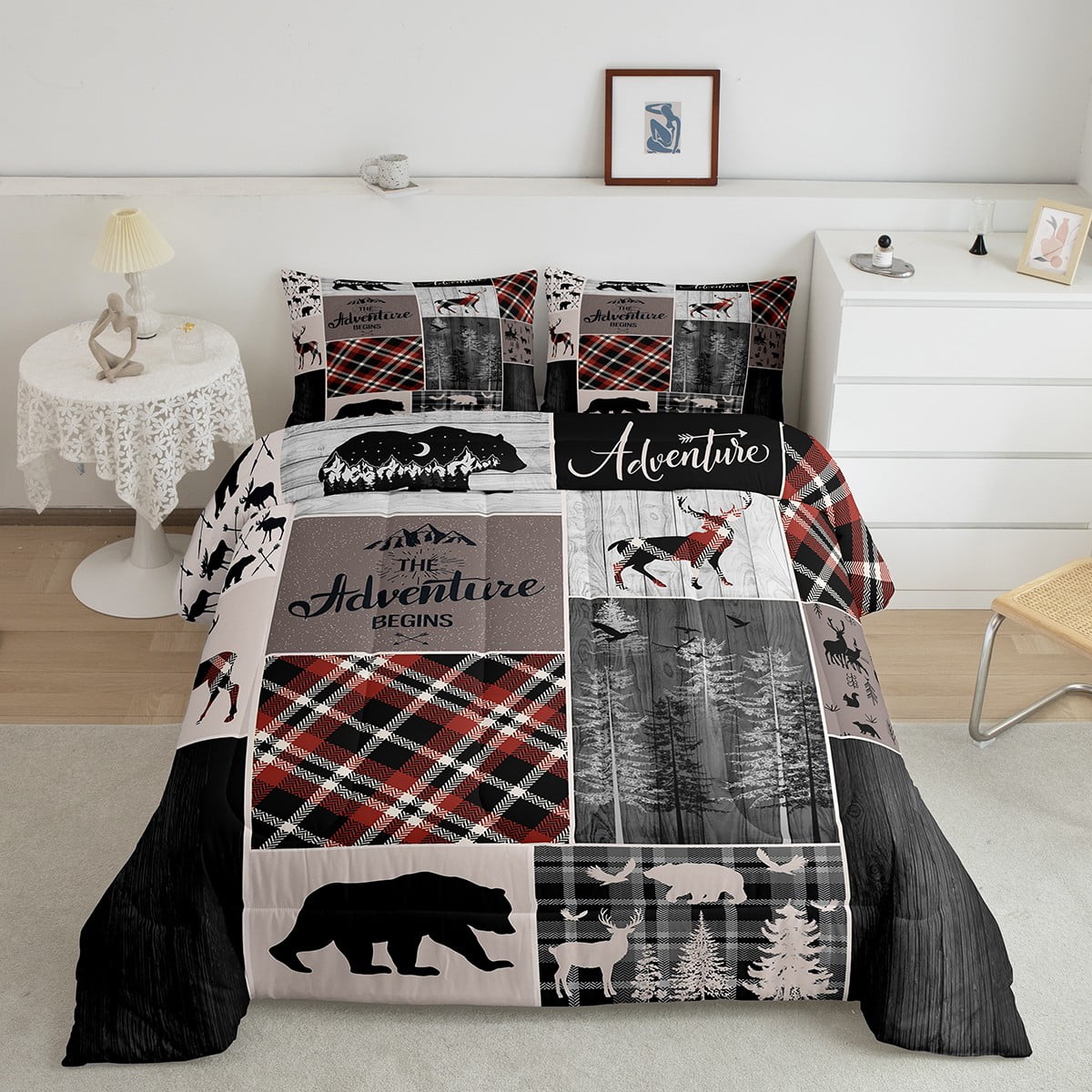 Retro Cabin Rustic Comforter Set For Room Decor, Country Farmhouse