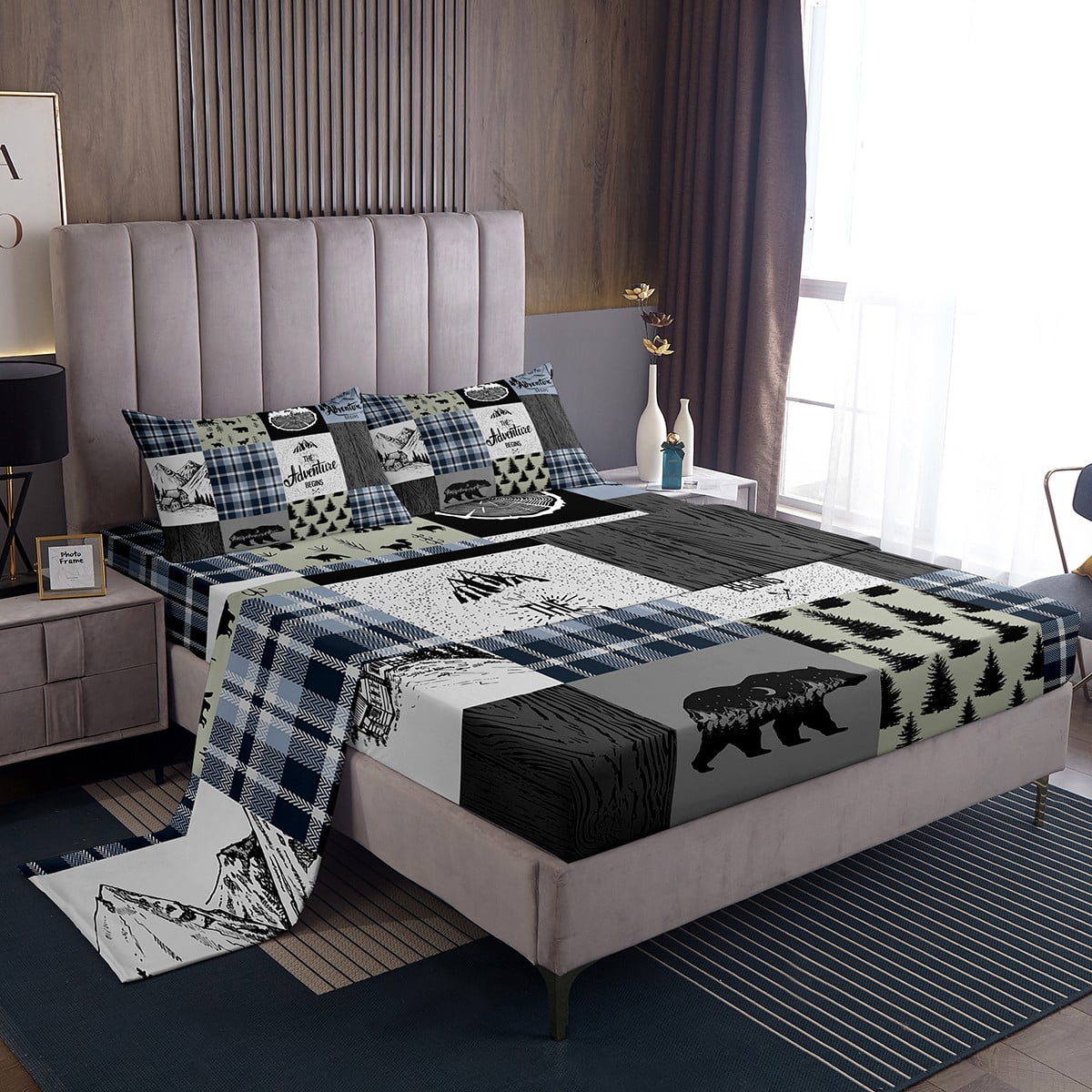 Retro Cabin Rustic Sheets For Bedroom, Farmhouse Lodge Bear Bed Sheets