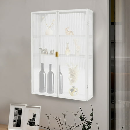 Retro Cabinet White Wall-Mounted Metal Storage Cabinet with Detachable Shelves