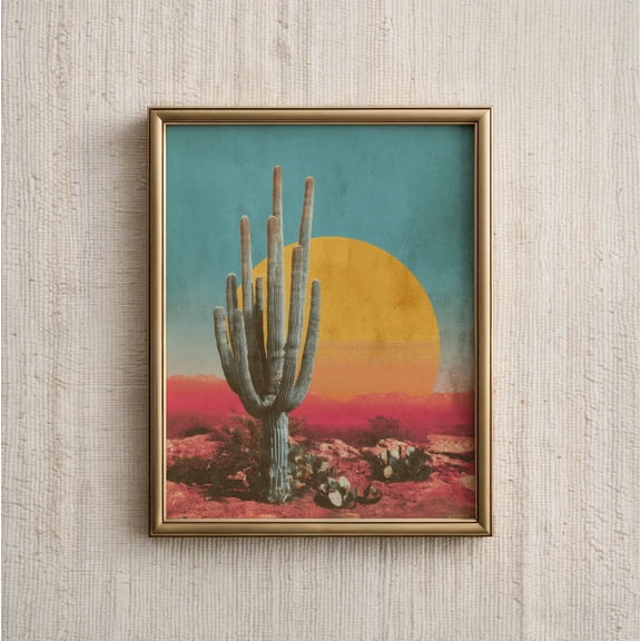 Retro Cactus Desert Landscape Western Boho Southwestern Wall Art Print
