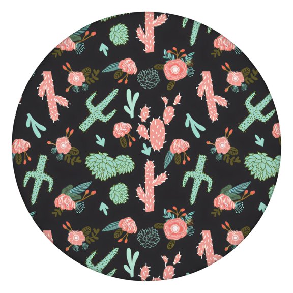 Retro Cactus Elastic Tablecloth - Round Waterproof Cover for 44 Inch Tables, Southwestern Aesthetic Succulent Design, Durable for Restaurants & Events