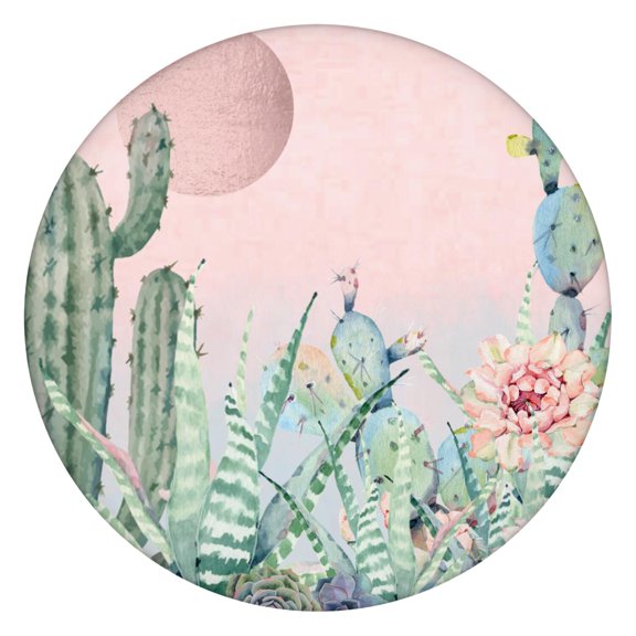 Retro Cactus Elastic Tablecloth - Round Waterproof Cover for 52 Inch Tables, Southwestern Aesthetic Succulent Design, Durable for Restaurants & Events