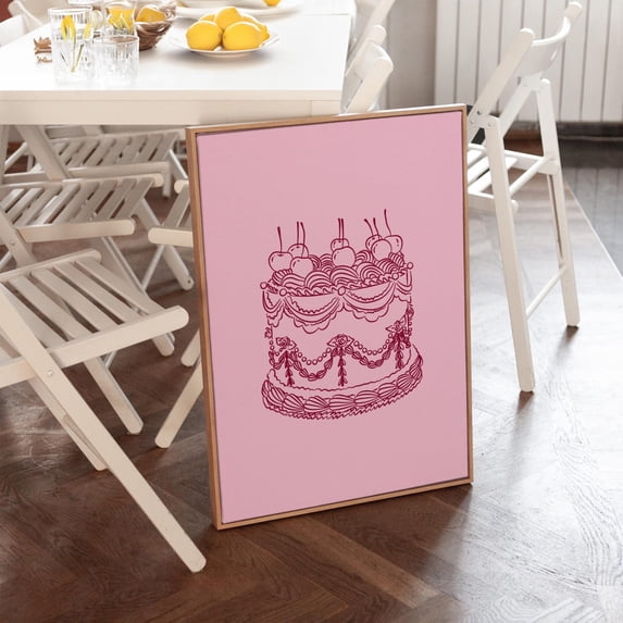 Retro Cake Print // Vintage Cake Wall Art, Coquette Wall Art, Dorm Decor, Girly Wall Art, Cherry Print, Heart Cake Prints Wall Art, Modern Wall Decor, 24x36 UNFRAMED
