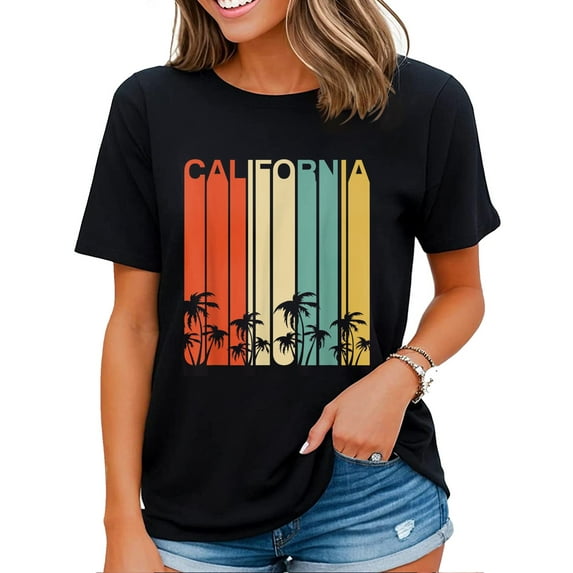 Retro California Shirt for Women Surf Vintage Beach Cali 80s Venice T-Shirt Black 3X-Large
