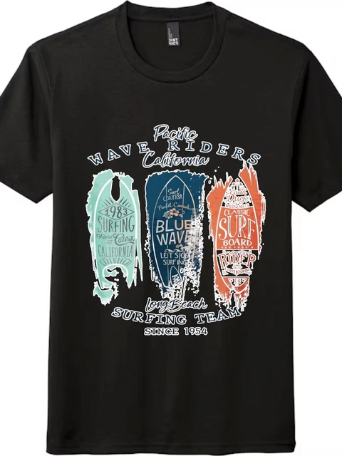 Retro California Surfing Team Casual Crew Neck T-Shirt - Unisex Beach Tee