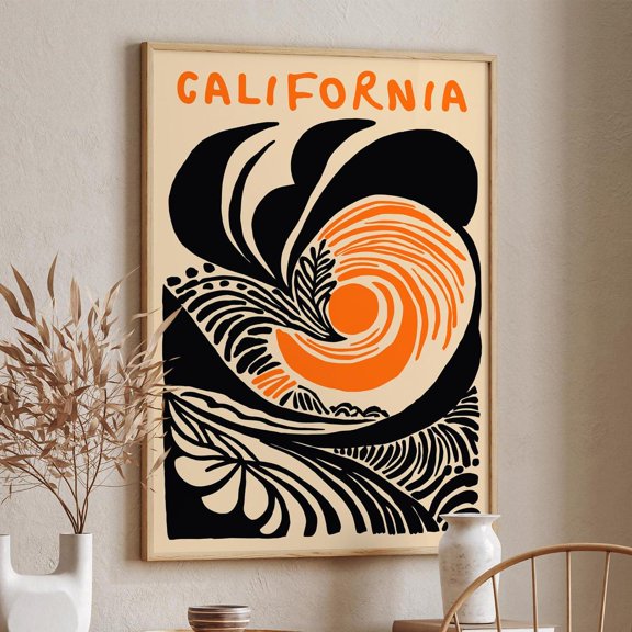 Retro California Wave Mid Century Modern Coastal Poster, Unframed Paper Poster 8x10in