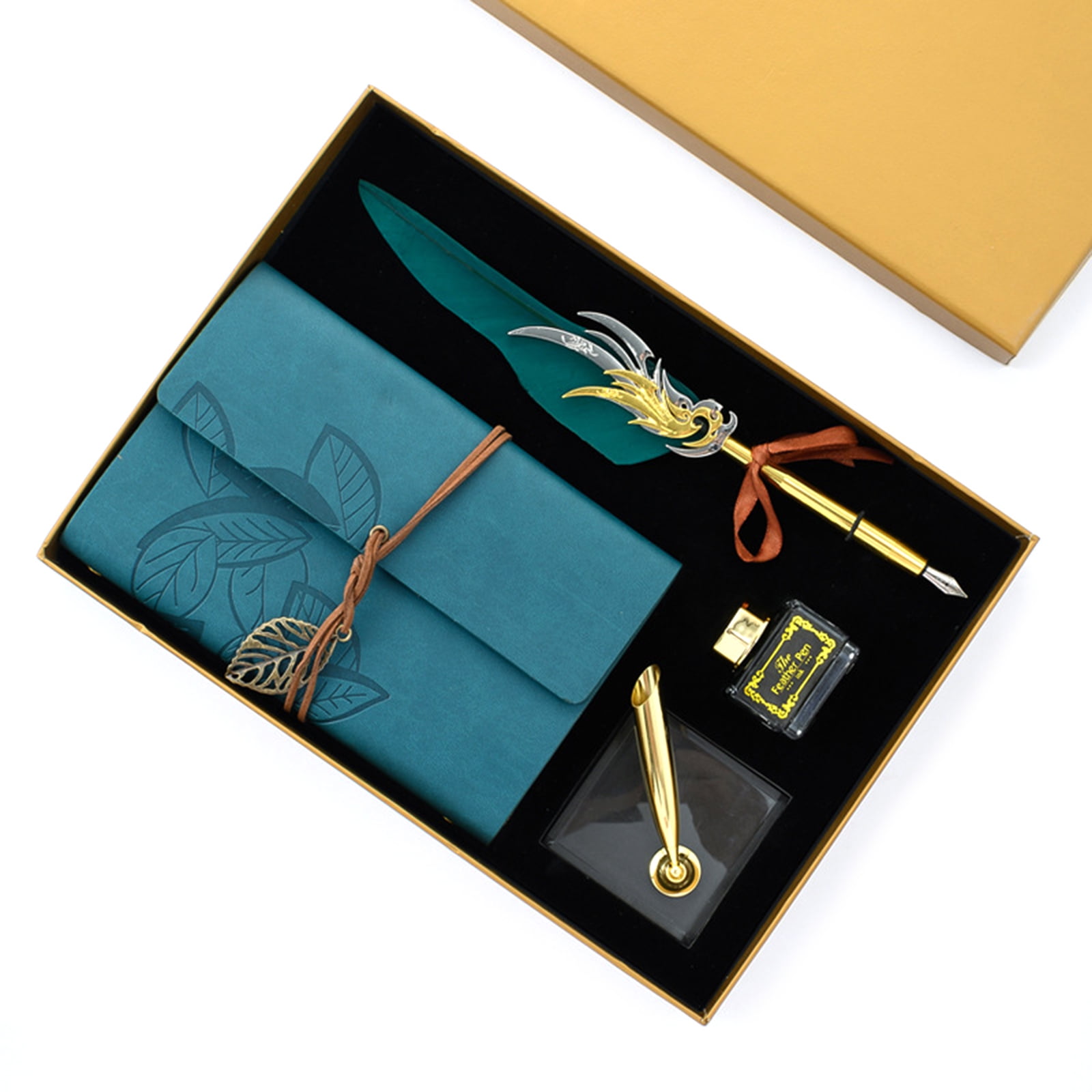 Retro Calligraphy Feather Dip Fountain Pen Writing Ink Notebook Stationery Box