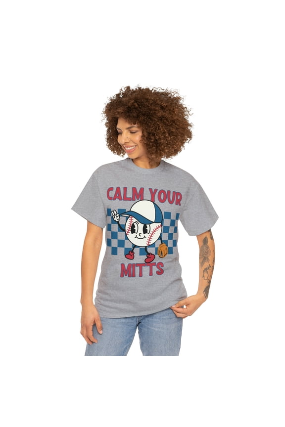 Retro Calm Your Mitts Baseball Shirt Women's Vintage Unisex Graphic Tee Sport Grey Small