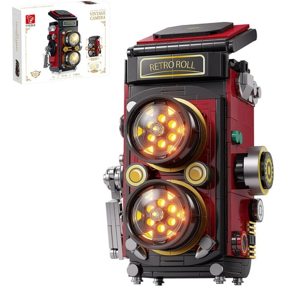 Retro Camera Building Blocks Sets with Lights, DIY Camera Building Toys with Twin Lens Reflex Design, Unique Collectible for Home Decor, Christmas Birthday Gift for 12(719Pcs)