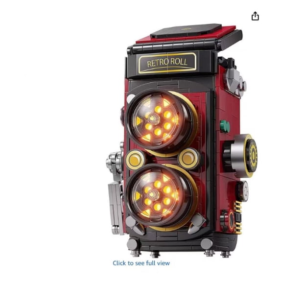 Retro Camera Building Blocks Sets with Lights, DIY Camera Building Toys with Twin-Lens Reflex Design, Unique Collectible Model for Home Decor, Birthday Gift for Adults Boys Age 8-12