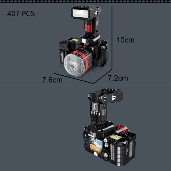 Retro Camera Building Blocks with Theatre Scene Toys LED Light Stage, Nostalgic Camera, Home Office Decor, Perfect Gift for Kid