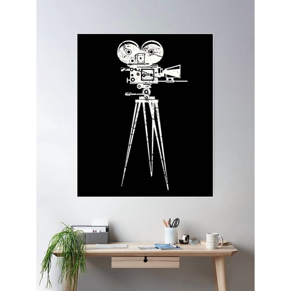 Retro Camera Cameraman Filmmaker Movie Director Poster Wall Art, Modern Wall Decor For Living Room Bedroom, 24x36 UNFRAMED